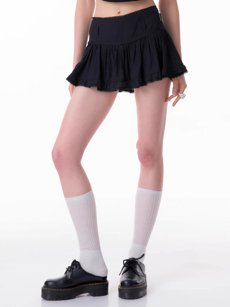 High waist lace a-line short skirt【s0000007833】