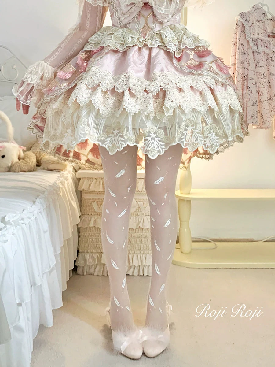 Roji Roji - Sweet Lolita Tights Women Feather Print Pantyhose