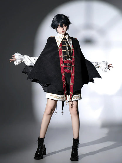 Your Princess - Vampire Youth - Ouji Lolita Bat Shaped Cape Set, Gold Embroidery & Red Accents