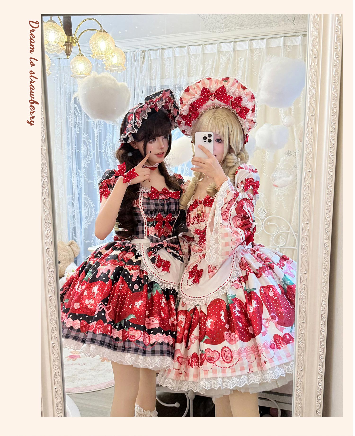 Mengfuzi - Strawberry - Sweet Lolita OP and JSK with Strawberry Print