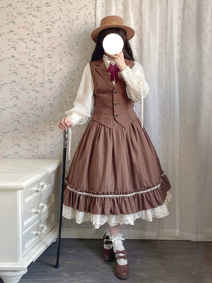Miss Point - Rose Doll - Elegant Lolita Striped Fishbone Skirt