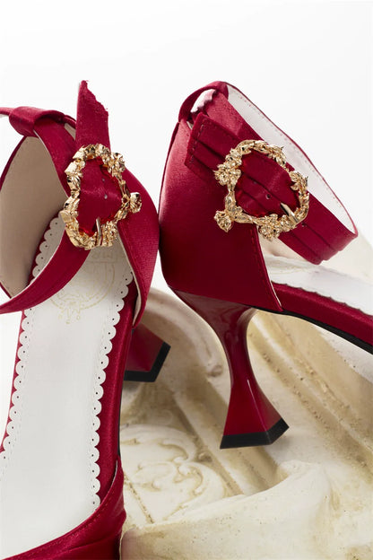 MR.Qiutian - Coronation - Elegant Lolita Shoes Satin Heels With Rose Buckle & Bow Clip