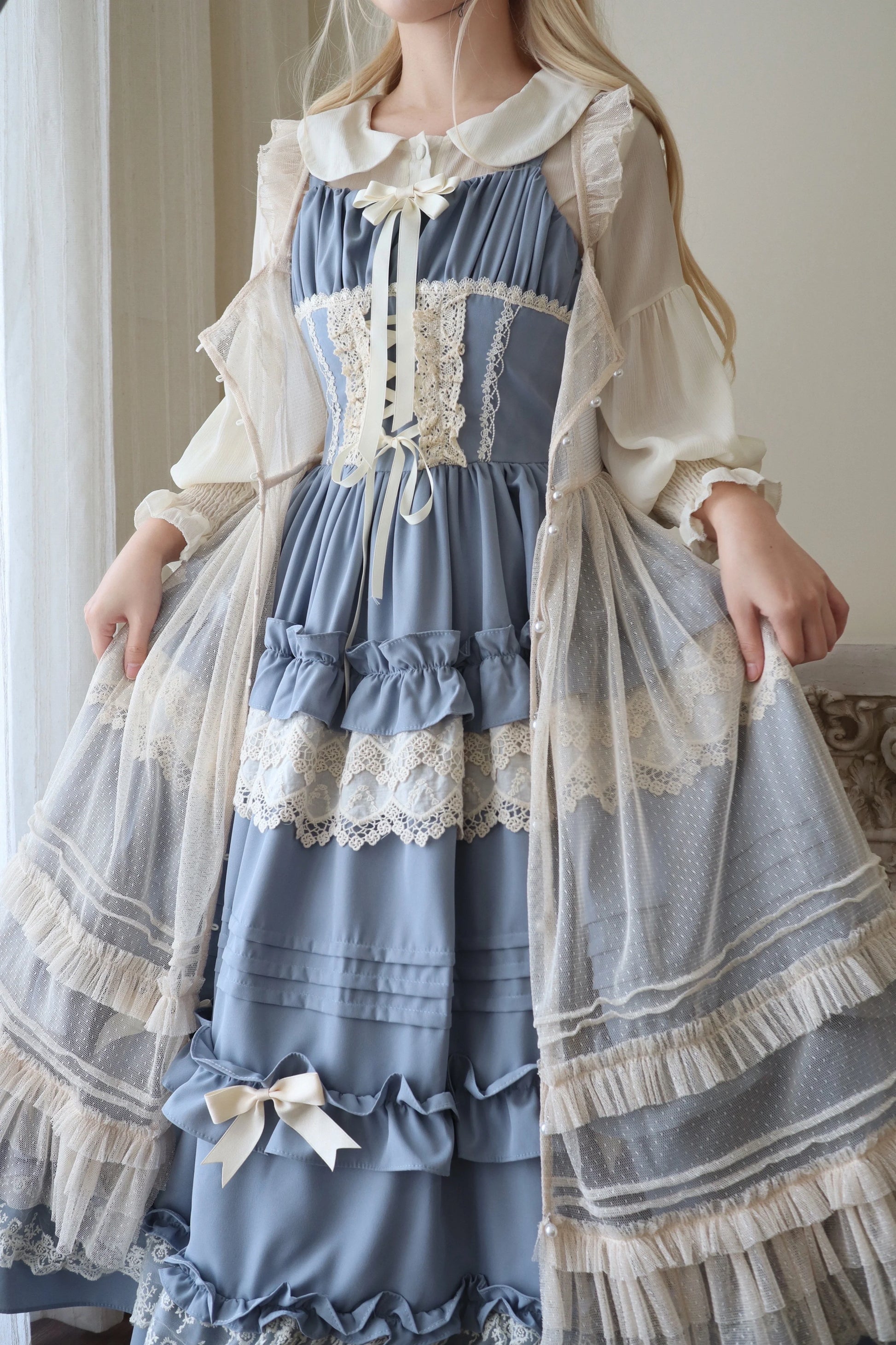 Qianmu - Lilianne - Elegant Lolita Ruffled Hem JSK Dress Multicolors