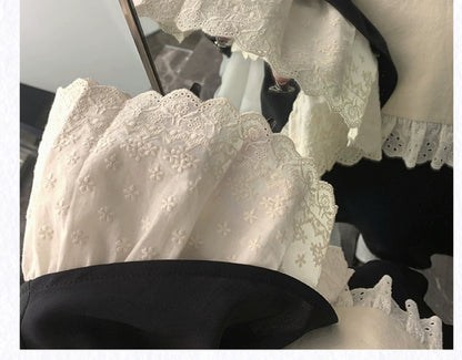 With PUJI - Kiss Kiss - Vintage Lolita OP Dress Maid Lolita Apron Dress