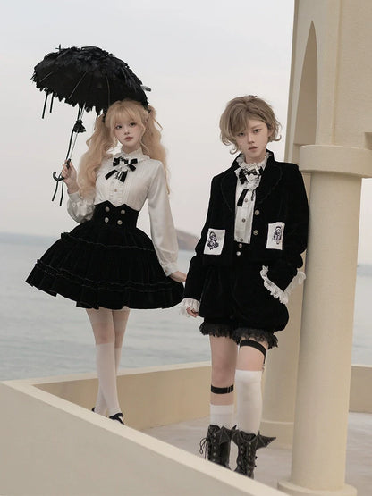 CastleToo - Erosion Heart F-Type - Ouji Lolita Suit Black Velvet Shorts and Skirt
