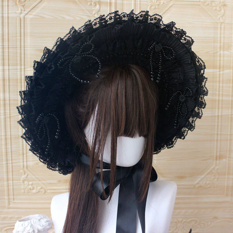 Deer Girl - Gothic Lolita Handmade Bonnet with Bows and Beads