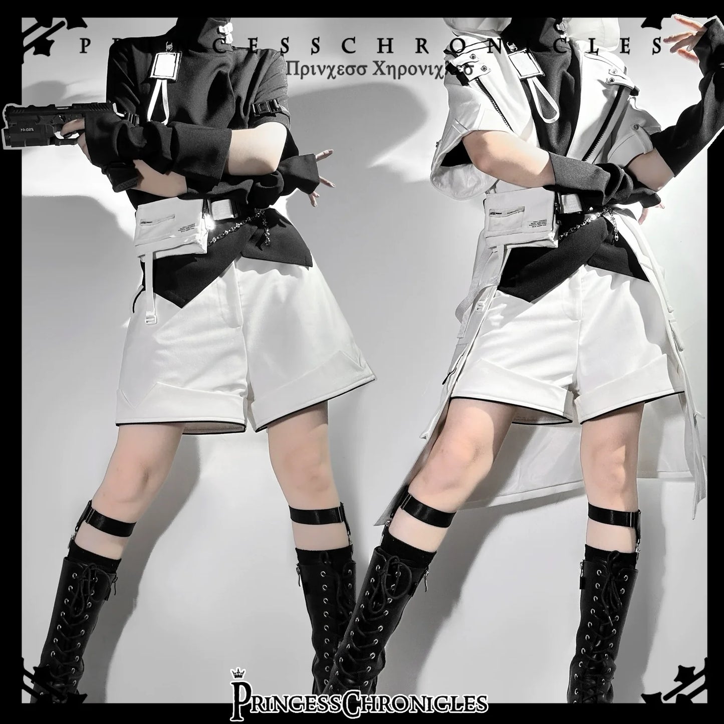 Princess Chronicles - White Cat - Futuristic Style Cool Lolita Pants Suit With Cat Ear Coat