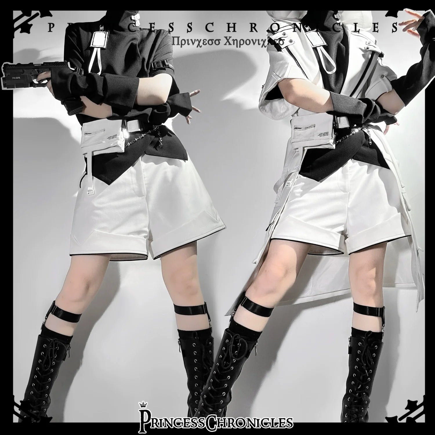 Princess Chronicles - White Cat - Futuristic Style Cool Lolita Pants Suit With Cat Ear Coat
