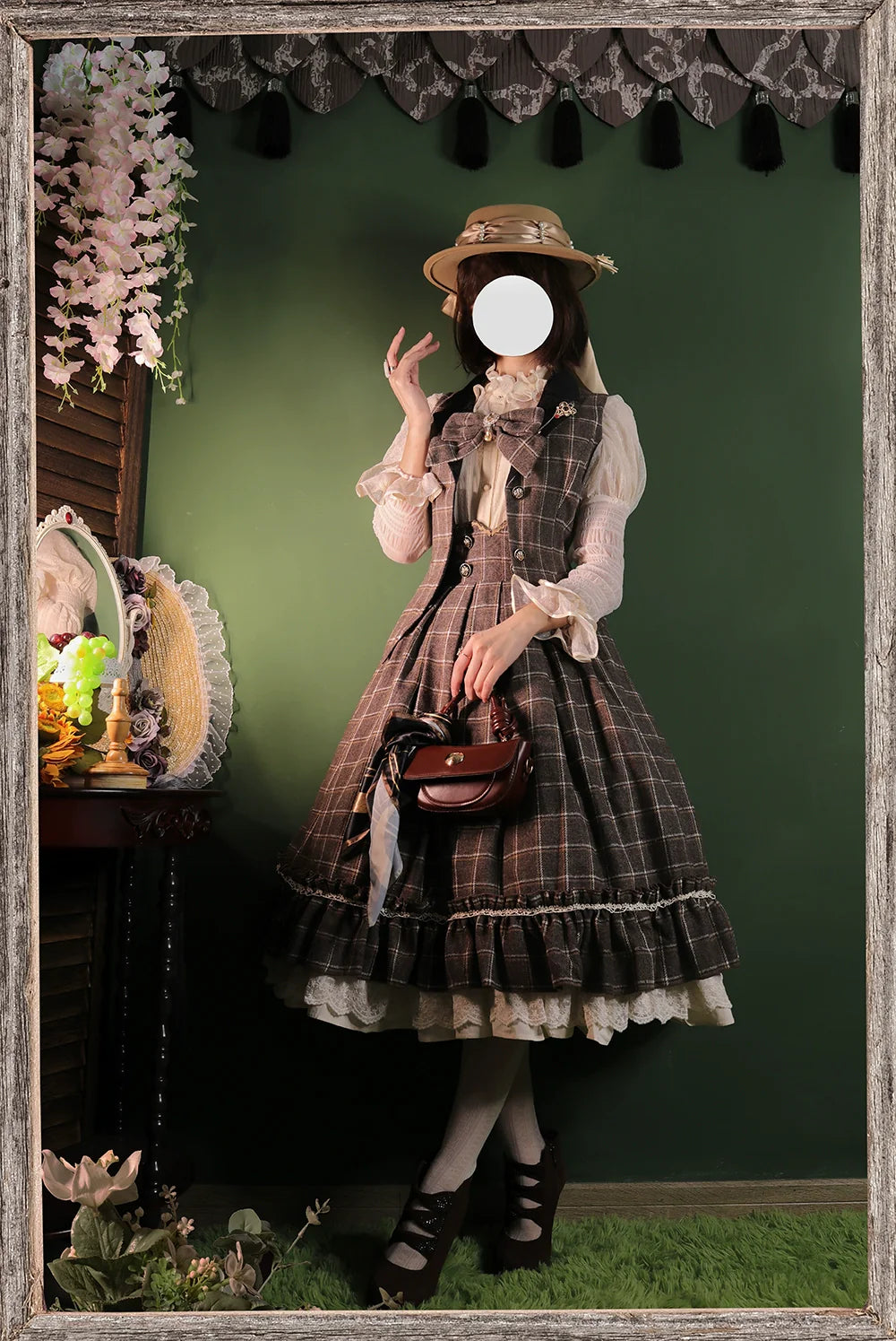 Miss Point - Rose - Elegant Lolita Fishbone Grid Skirt Customized