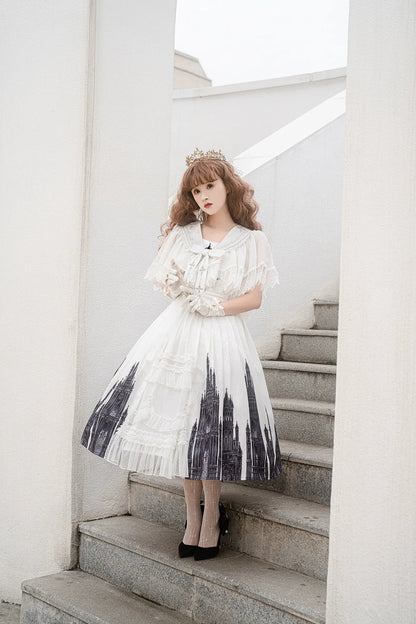 Cornfield Lolita - Silent Church - Gothic Lolita JSK Front Open Printed Dress and Thin Cardigan Set