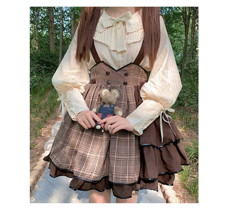 Honey Machine - Vanilla Latte - Retro Lolita Shirt Mutton Sleeve Innerwear