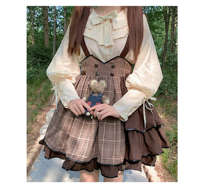 Honey Machine - Vanilla Latte - Retro Lolita Shirt Mutton Sleeve Innerwear