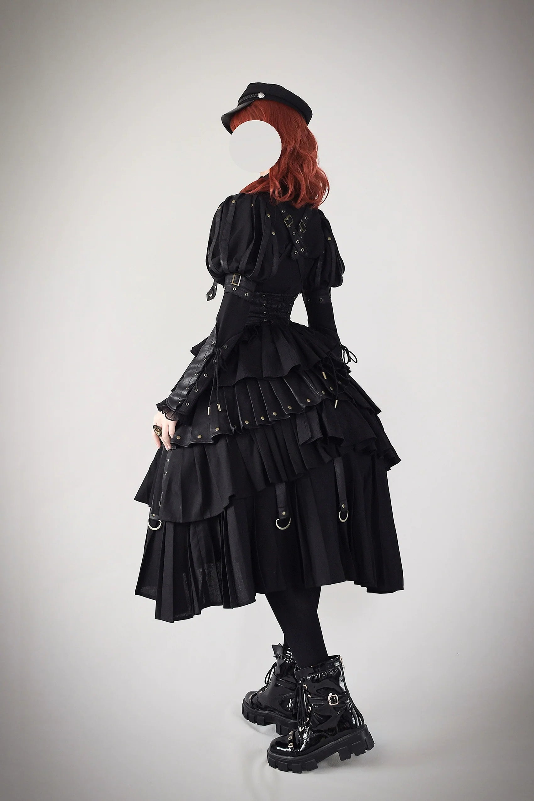 FOXTROT - Black Mist Beloved - Corset Gothic Lolita SK, Shirt, Faux Leather Cage Overlay
