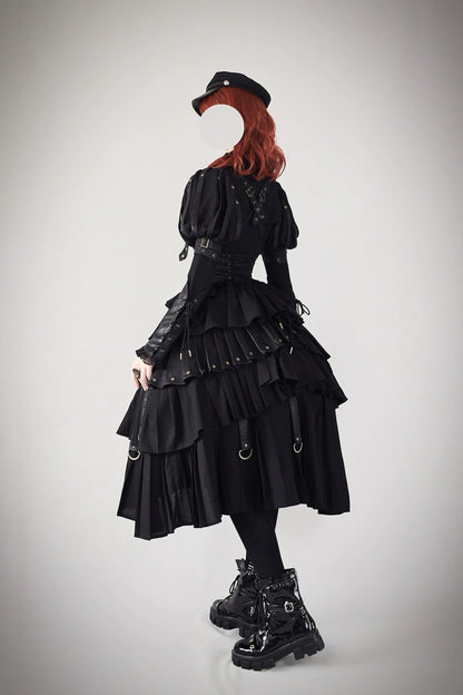FOXTROT - Black Mist Beloved - Corset Gothic Lolita SK, Shirt, Faux Leather Cage Overlay