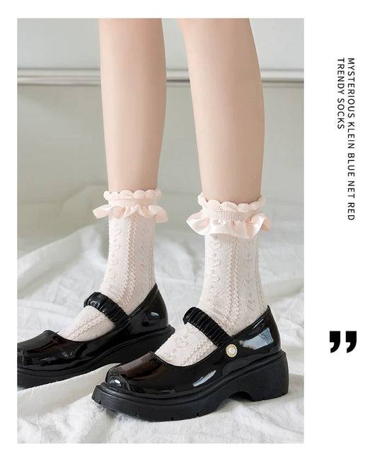 JingChi - Sweet Lolita Socks Women's Multicolor JK Mid-Calf Socks