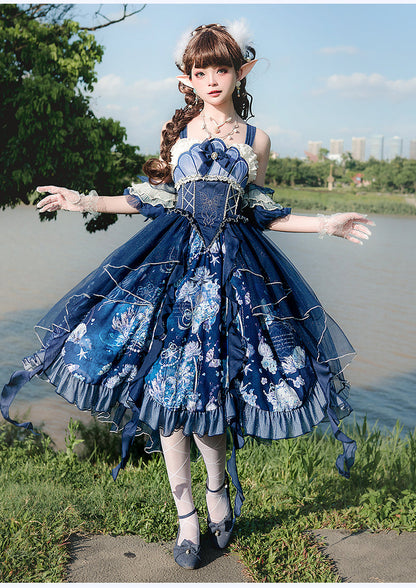 YingLuoFu - Original Elegant Lolita Blue Lolita JSK