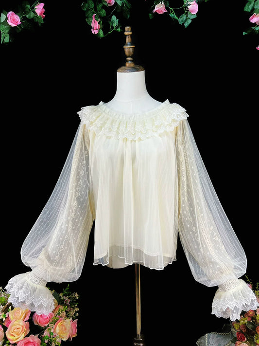 DMFS - Long Sleeve Lolita Shirt Gauze Blouse Mutton Sleeves