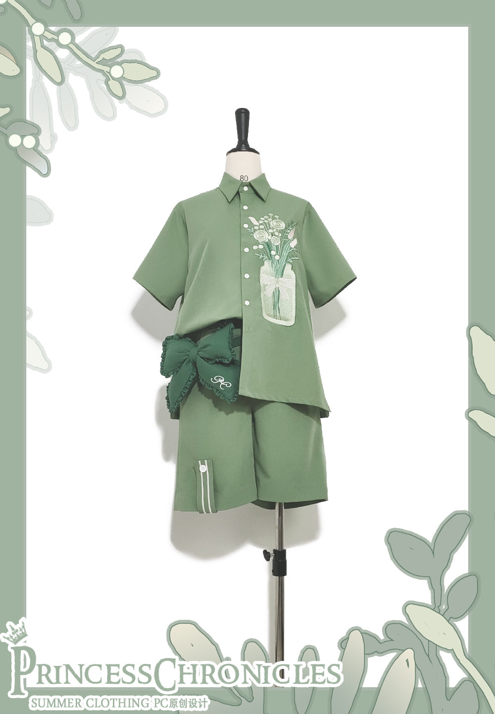 Princess Chronicles - Limited Flowering Time - Retro Green Flower Embroidery Shirt
