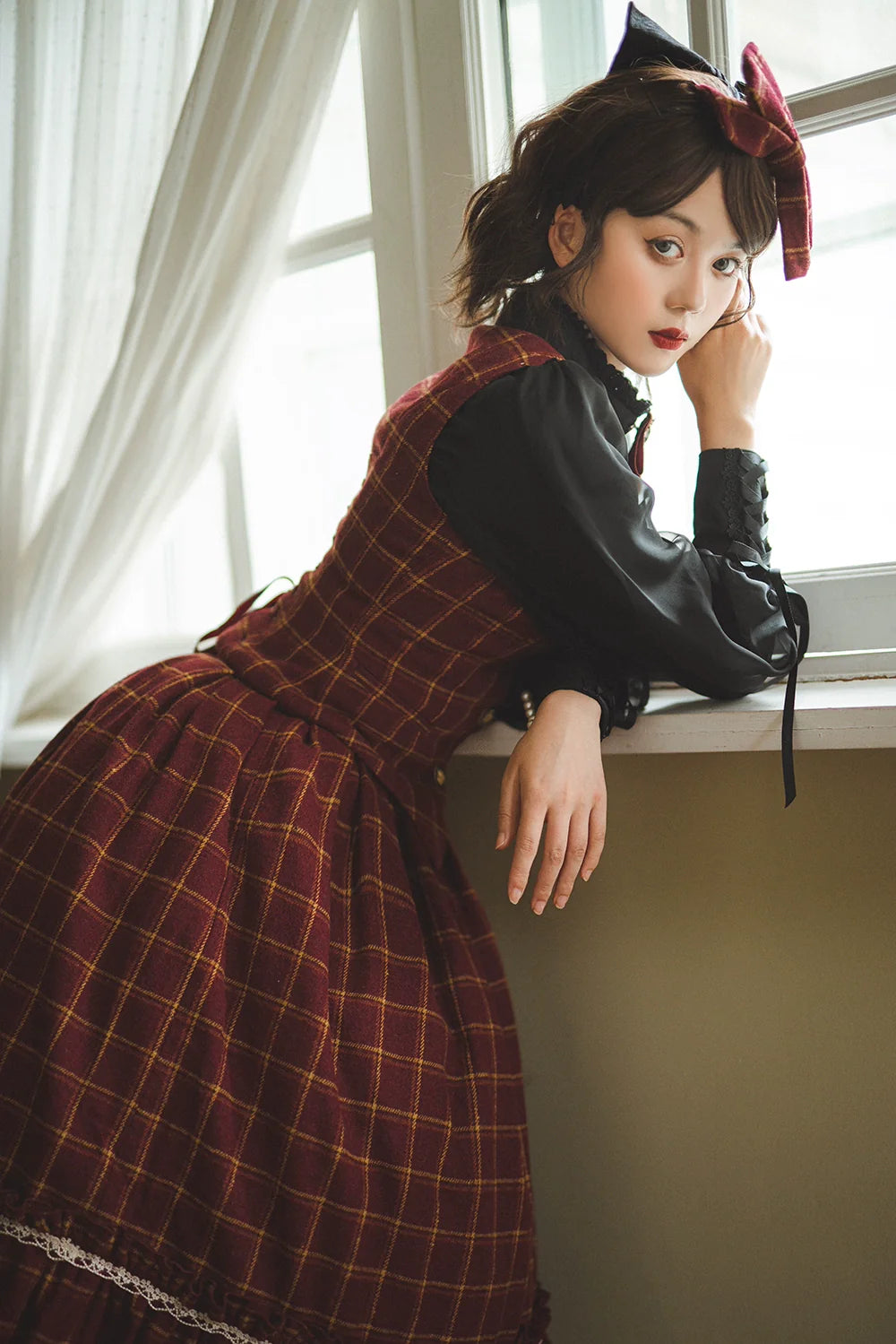 Miss Point - Rose - Elegant Lolita Fishbone Grid Skirt Customized