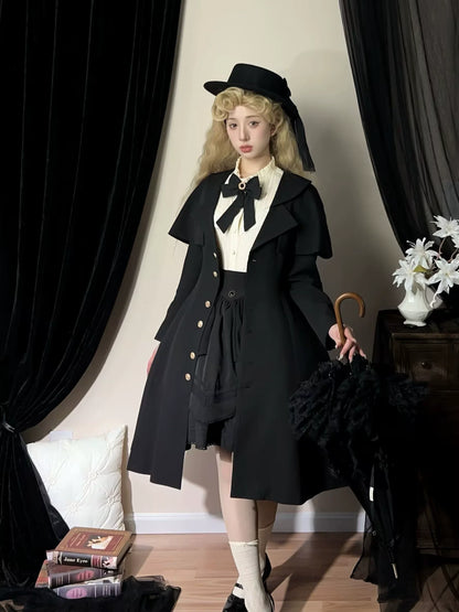Uncle's Workshop - Rich Heiress - Elegant Black Lolita Coat with Detachable Cape