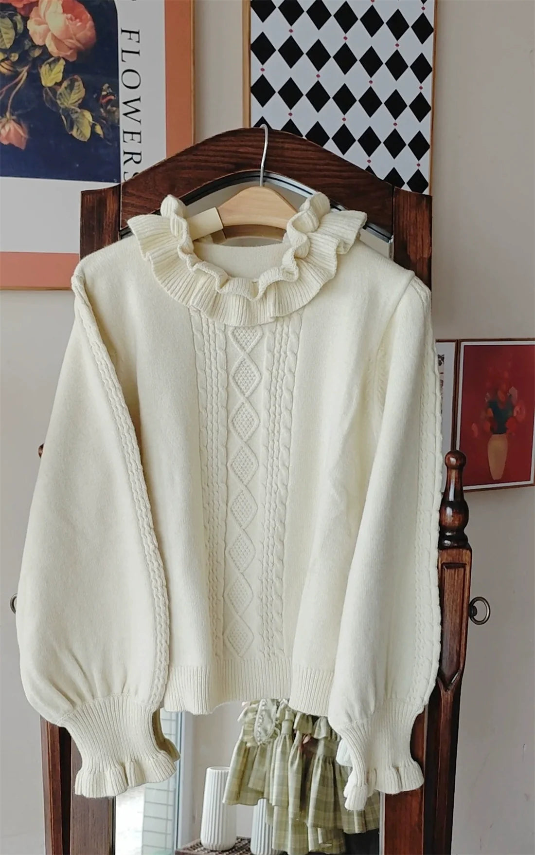 EESSILY - Green Fairy Tale - Classic Lolita Sweater Round Collar Winter Lolita Innerwear