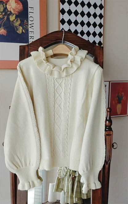 EESSILY - Green Fairy Tale - Classic Lolita Sweater Round Collar Winter Lolita Innerwear