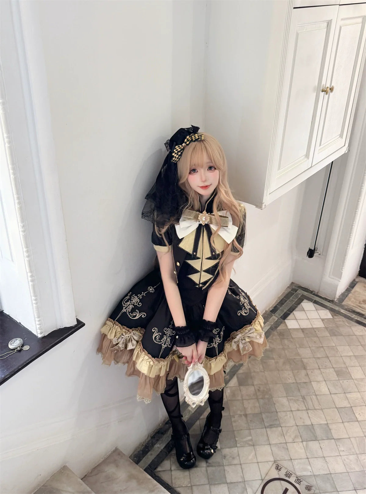 Letters from Unknown Star - Glitter Oath - Military Lolita OP Dress with Detachable Split Tail Cloak