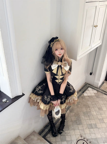 Letters from Unknown Star - Glitter Oath - Military Lolita OP Dress with Detachable Split Tail Cloak