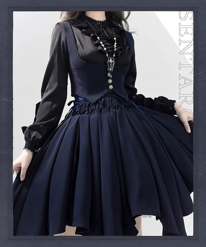 Sentaro - Pleated Irregular Knit Floral Slim Fit Vest and Half Skirt Set