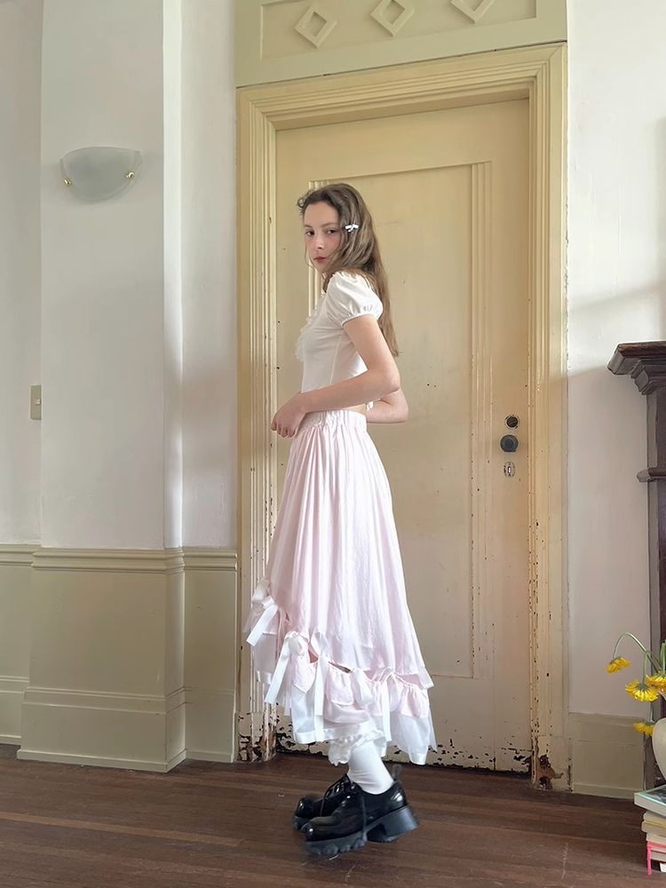 Ribbon lace splicing long skirt【s0000008726】