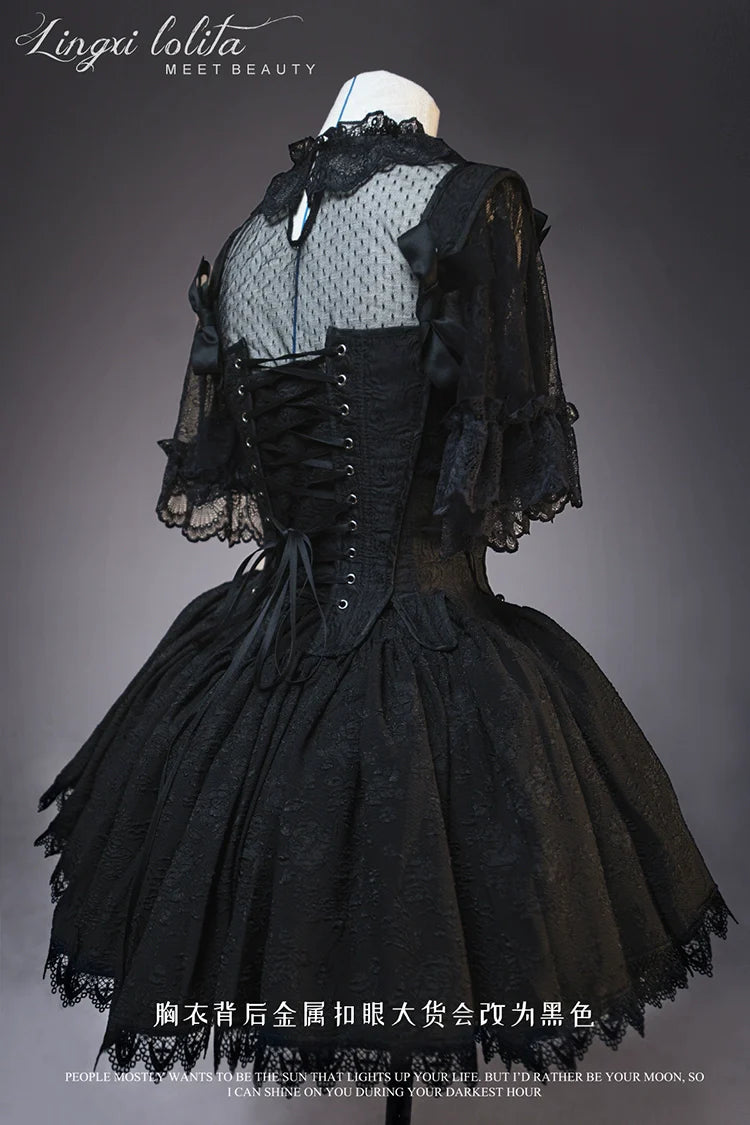 Lingxi Lolita - Bone island Gothic Lolita Corset Goth Blouse Skirt Set