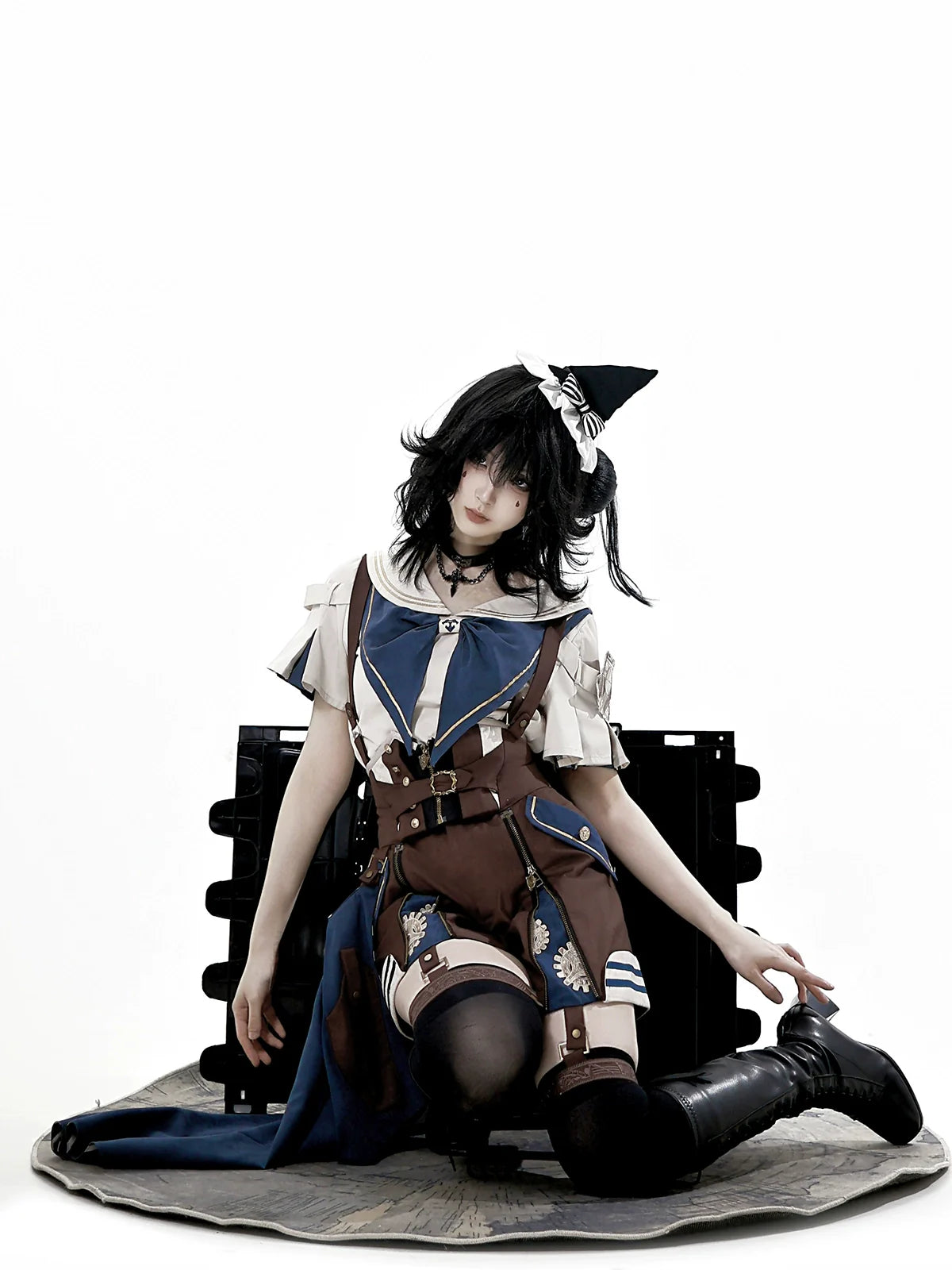 Designer's Gift - Voyager's Daily - Ouji Lolita Suspender Shorts Set with Shirt & Trailing