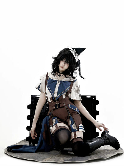 Designer's Gift - Voyager's Daily - Ouji Lolita Suspender Shorts Set with Shirt & Trailing