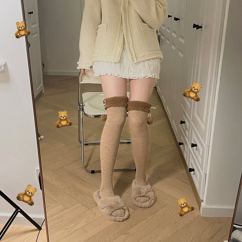 Roji Roji - Winter Fuzzy Ball Lolita Socks Over Knee Thick Socks