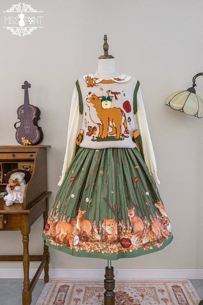 Miss Point - Chubby Fox in the Forest - Kawaii Lolita Vest Customized Lolita Sweater