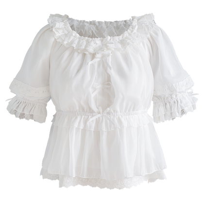 OCELOT - Sweet Lace Lolita Blouse Double-Wear Short Sleeves Shirt