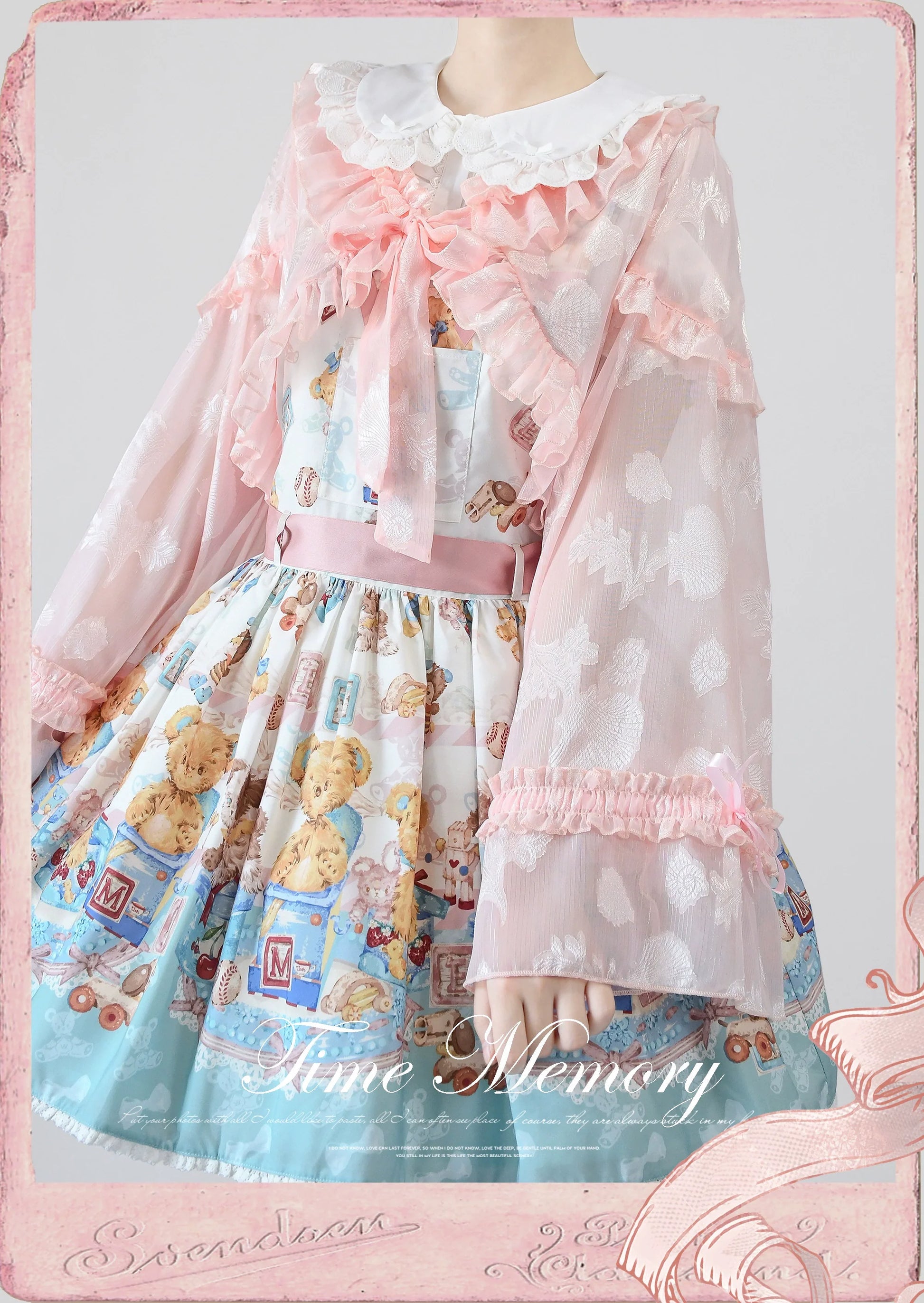 Time Memory - Xianbei - Sweet Lolita Chiffon Lantern Sleeve Cardigan with Bow
