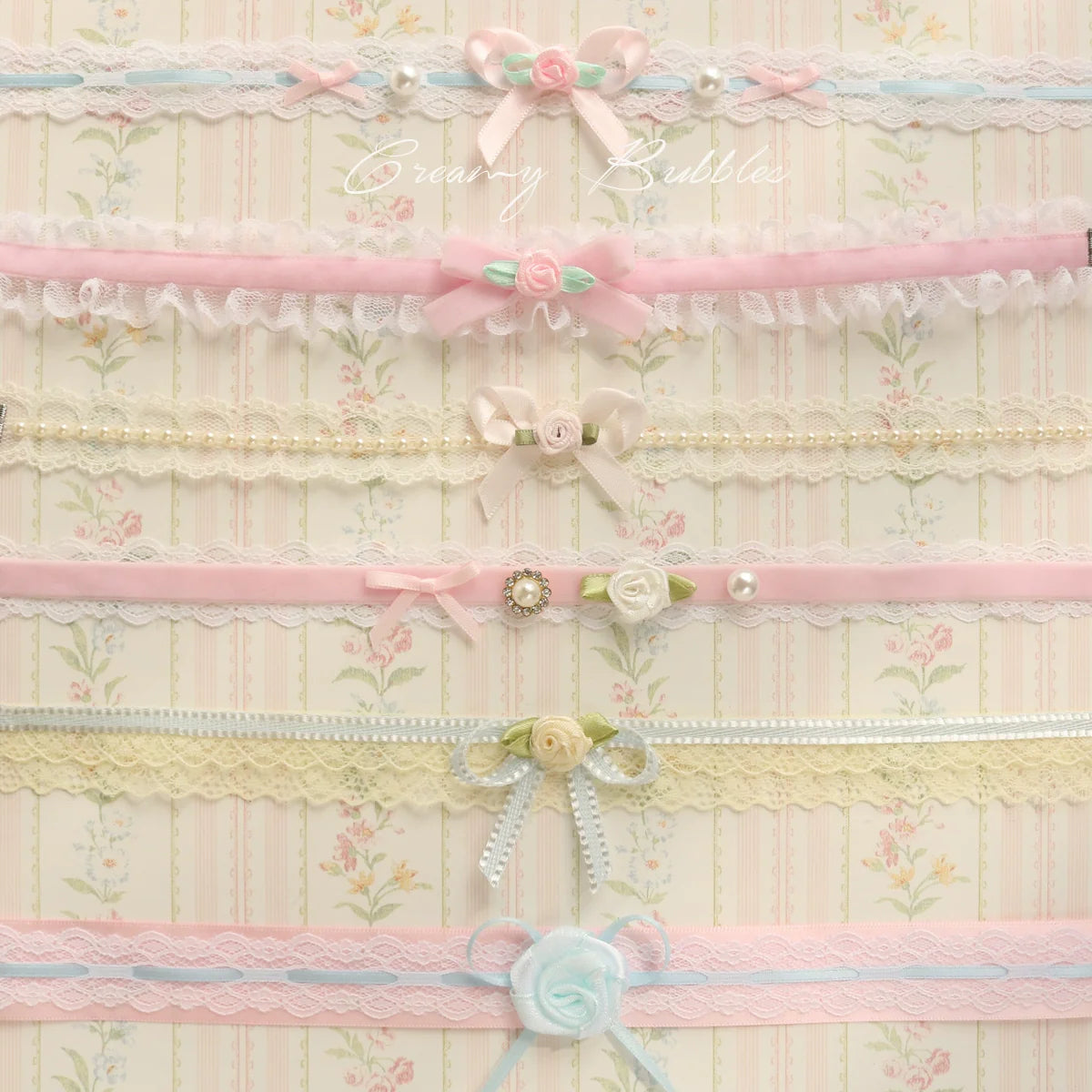 Creamy Bubbles - Sweet Lolita Choker Vintage Lace Rose Handmade Necklace