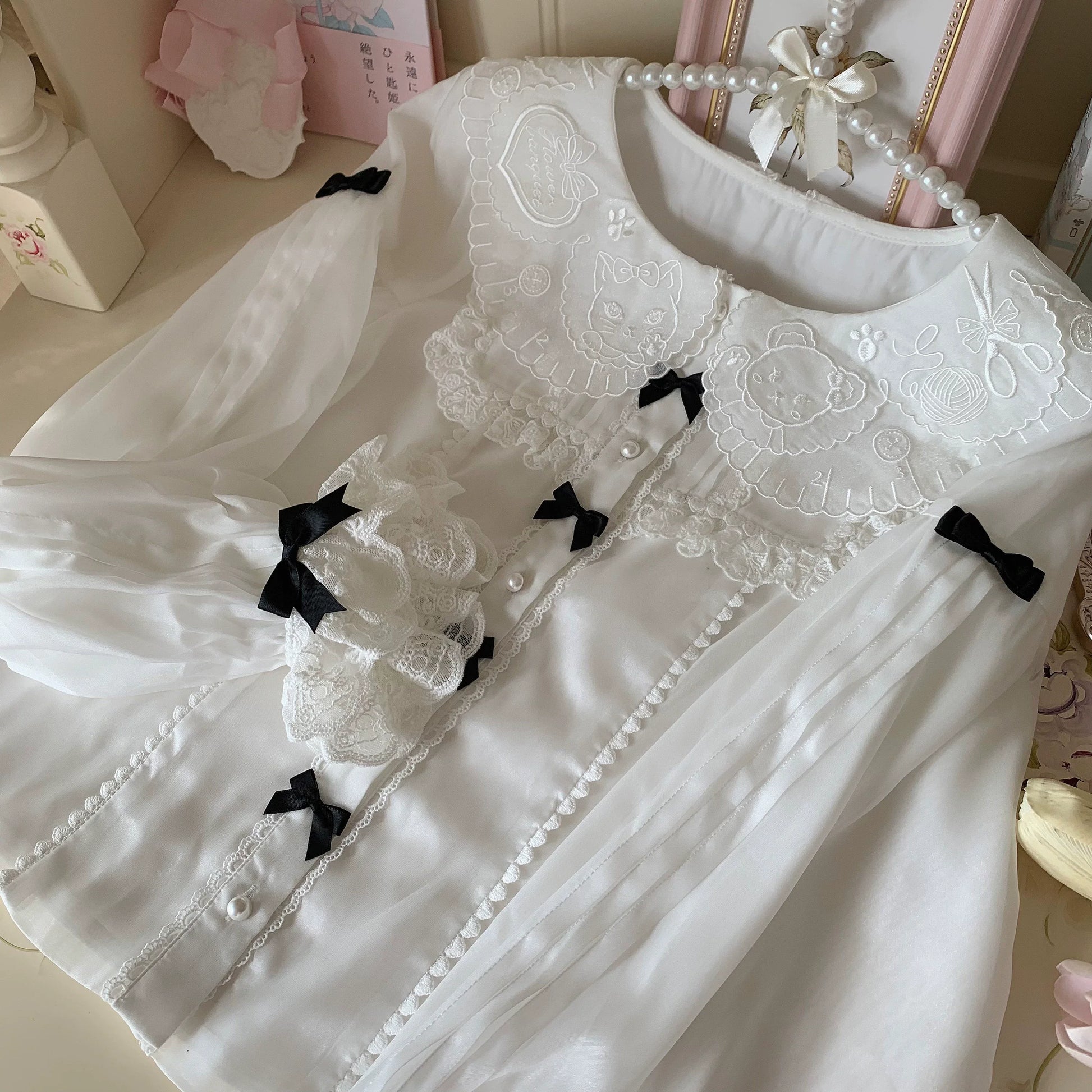 Flower Banquet - Sweet Lolita Blouse Embroidered Shirt with Long Sleeve