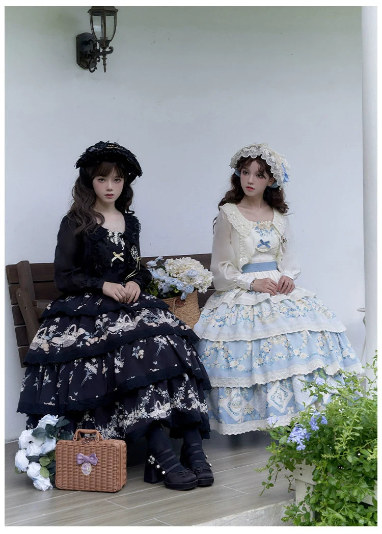 With PUJI - Letter and Poetry - Classic Lolita JSK Suit Four-tiered Twins Dress