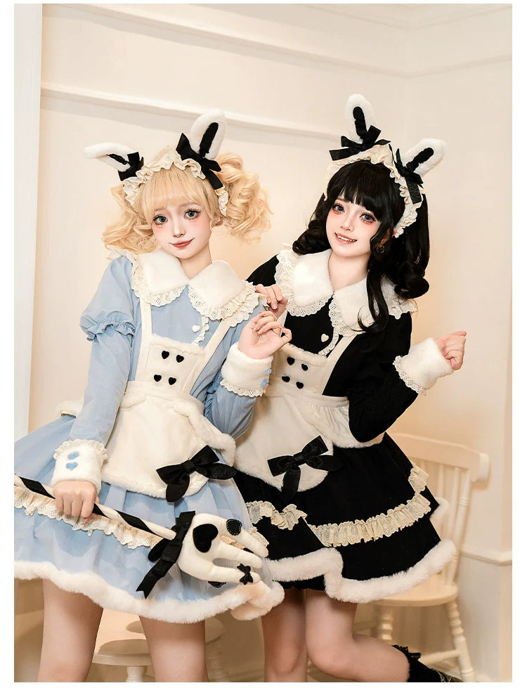 With PUJI - Rabbit&Alice - Sweet Twin Lolita OP Dress Doll Apron Dress Set
