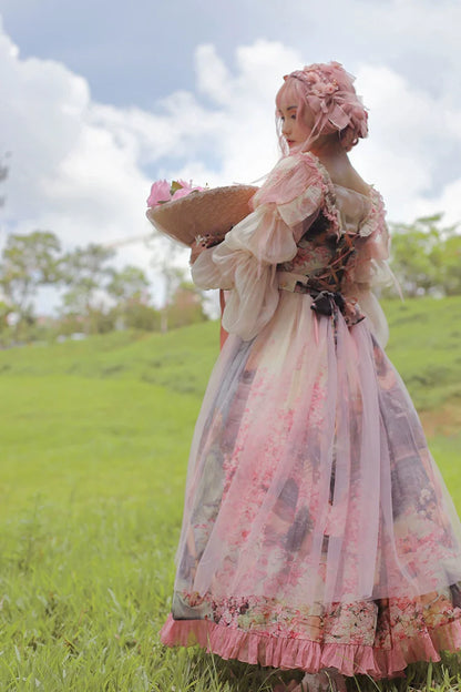 Balladeer - Classic Lolita Shirt Puff Sleeves Open Shoulder Blouse