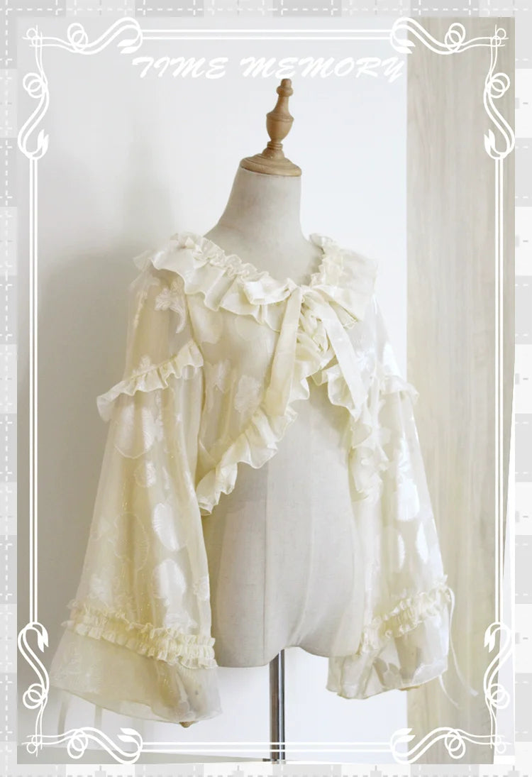 Time Memory - Xianbei - Sweet Lolita Chiffon Lantern Sleeve Cardigan with Bow
