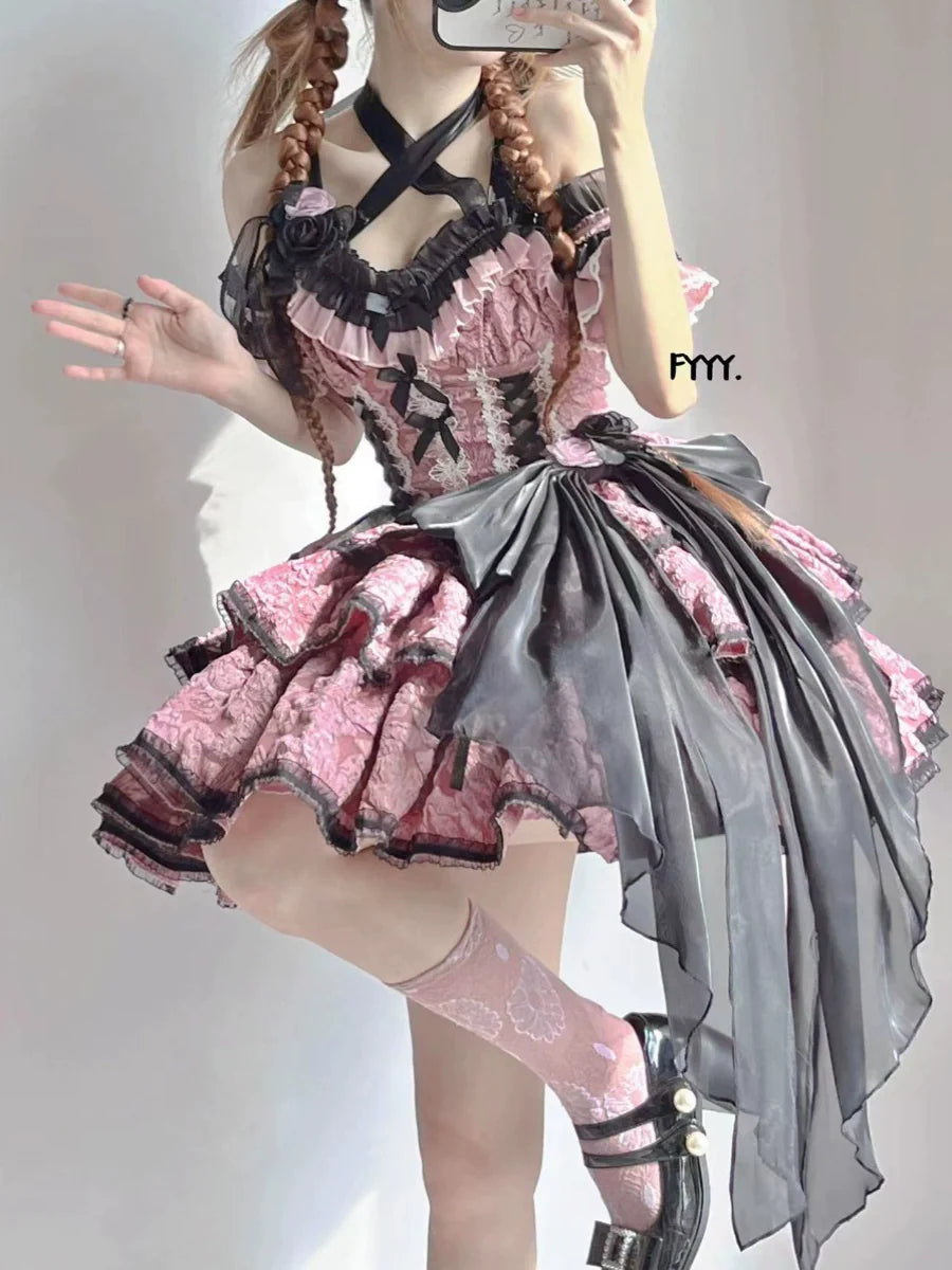 Xingweimian - Medea's Kiss - Gothic Lolita Dress Tiered Hem Pink JSK Dress Set