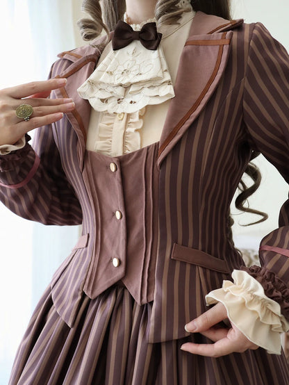 Miss Point - Classical Chocolate - Classic Lolita Jacket Elegant Striped Short Outwear