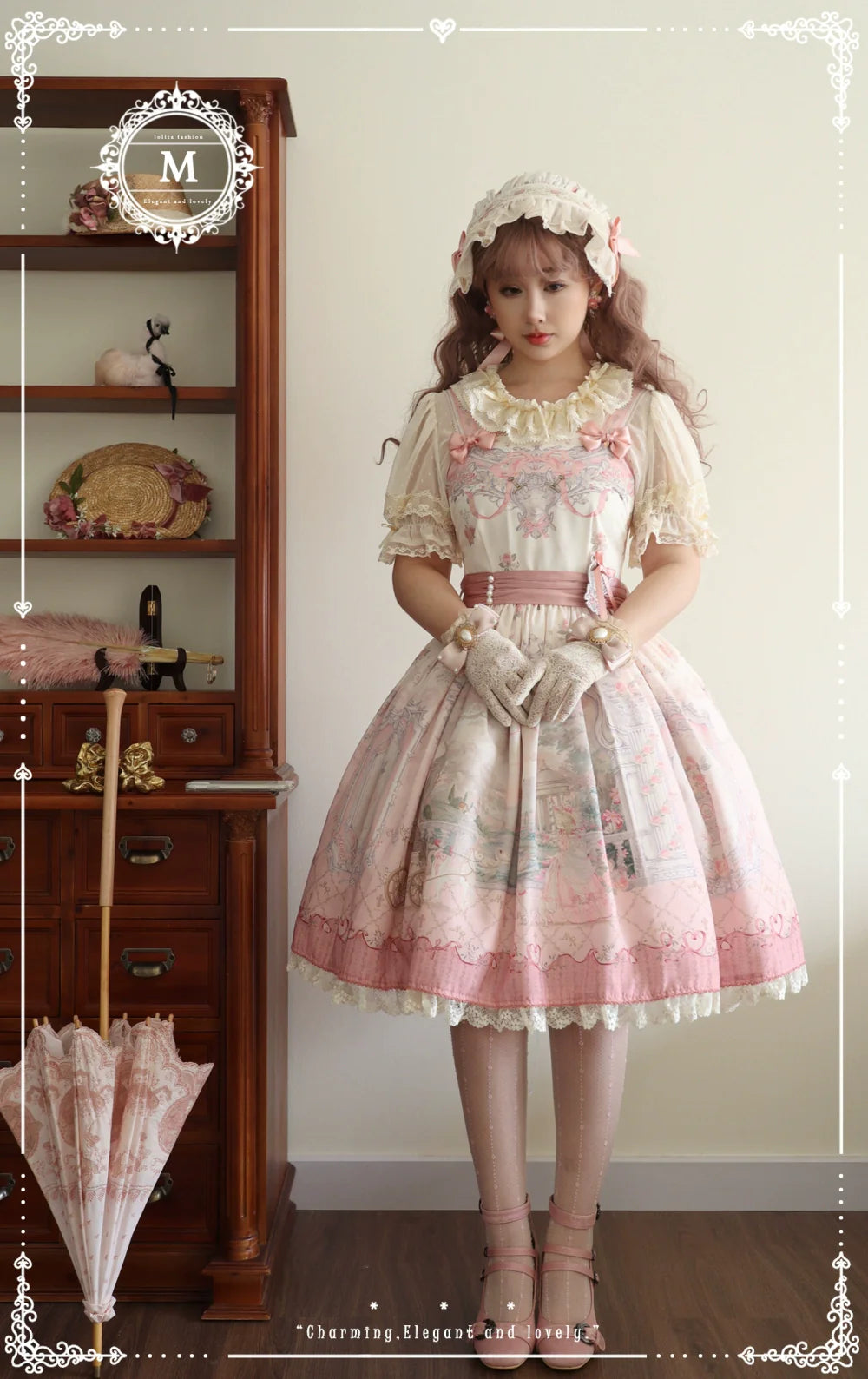 Moon River - Swan Lake Mirror - Pink Sweet Lolita Print JSK Dress