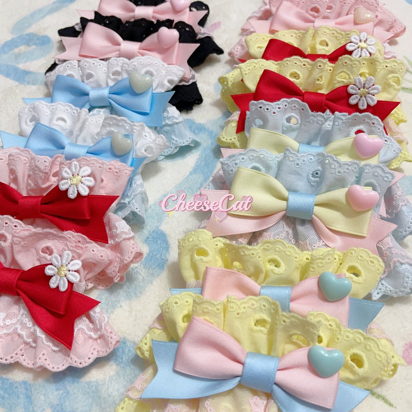 CheeseCat - Creamy Celestial - Sweet Lolita Cuffs Handmade Lace Cuffs