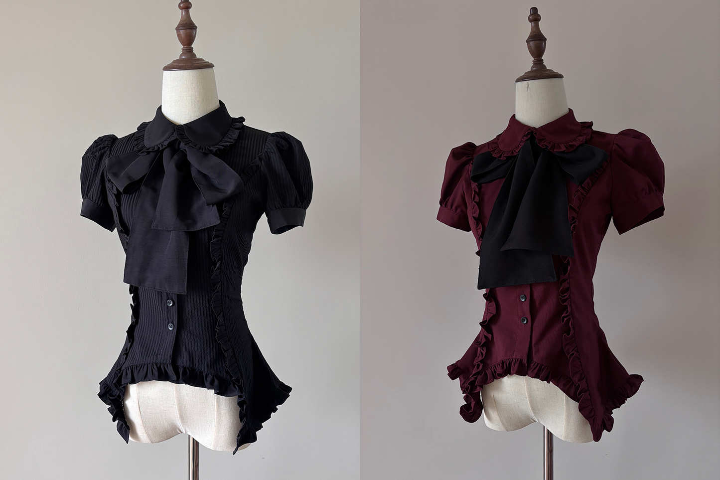 FlowerFairyDaily - Lilith - Gothic Lolita Short Sleeve Shirt, Detachable Tie