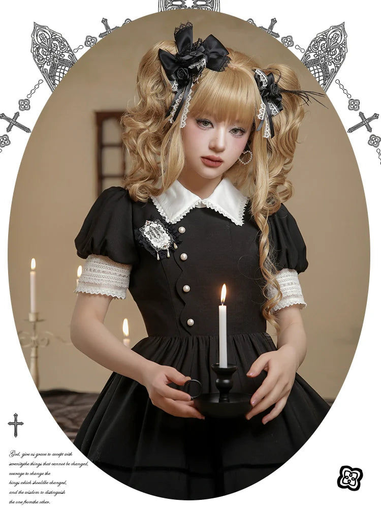 Mademoiselle Pearl - Winter Evening Prayer - Gothic Lolita Jumper Dress Embroidered Candlestick OP Dress