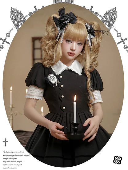 Mademoiselle Pearl - Winter Evening Prayer - Gothic Lolita Jumper Dress Embroidered Candlestick OP Dress